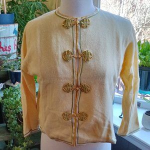 Vintage 1950s Gloria's Hong Kong Angora Sweater Yellow with Frog Closures S/M
